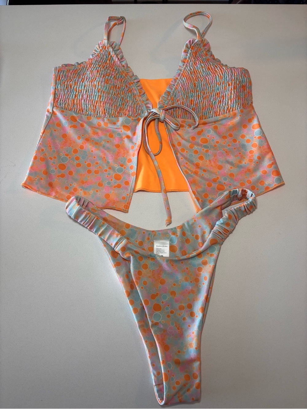 Strawberry Milk Mob Orange & Pastel Polka-Dot Two-Piece Bikini Set